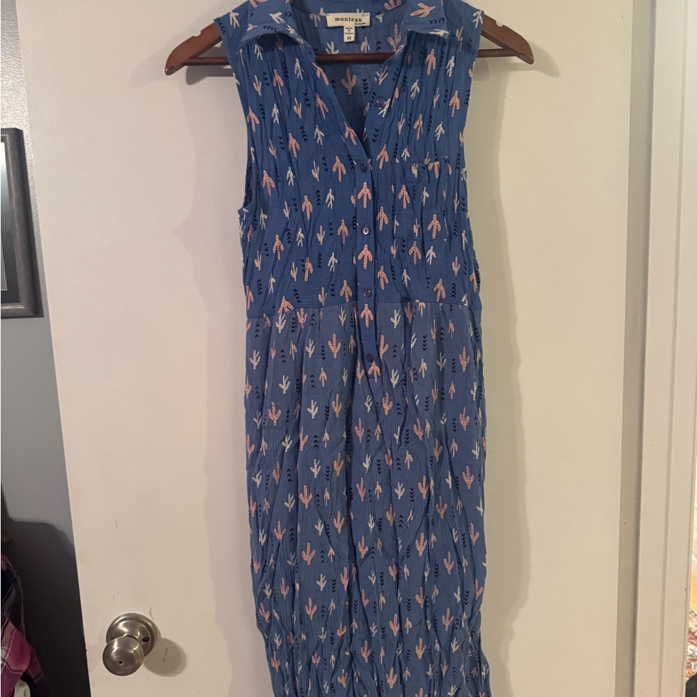 Monteau Blue Dress with Pink and White Accents
